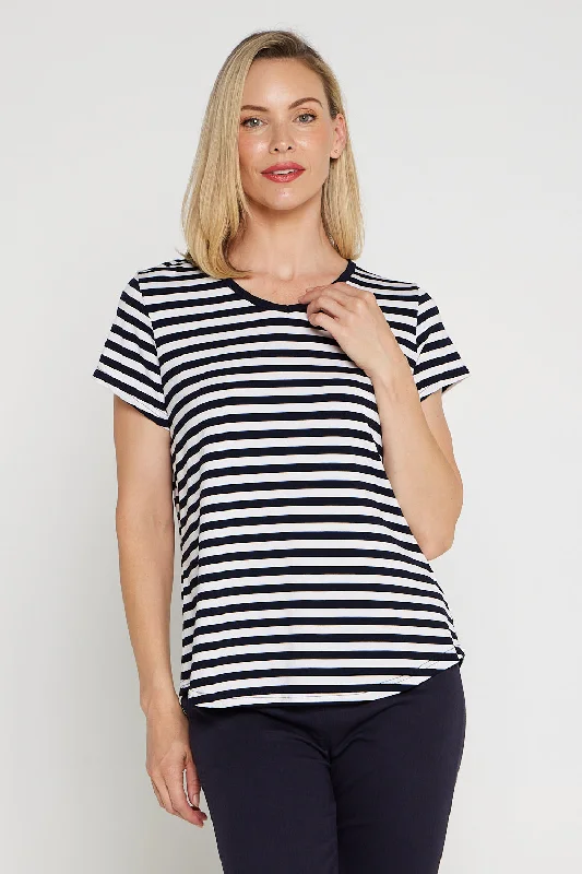 Alison Bamboo Tee - White/Navy Stripe