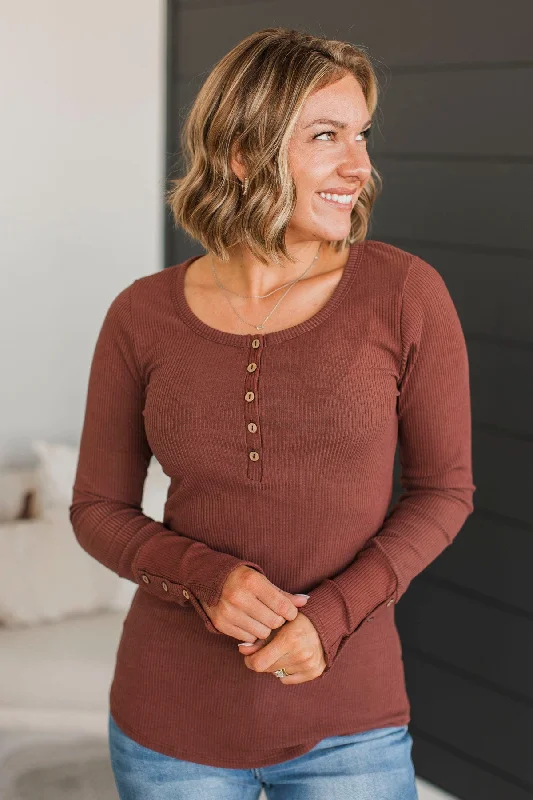 Give Your Best Henley Top- Red Brown