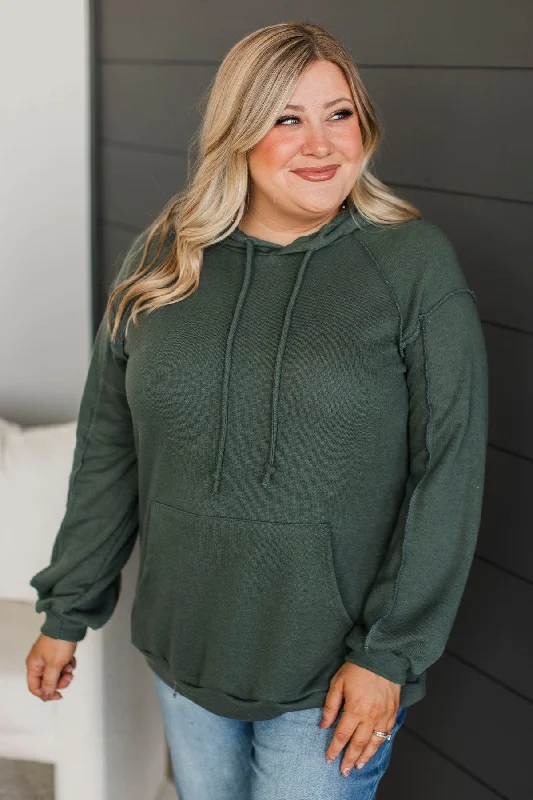 On A Hunch Hooded Pullover Top- Dark Olive