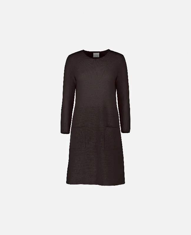 Rundhals Kleid aus Cashmere-Mischung in Braun