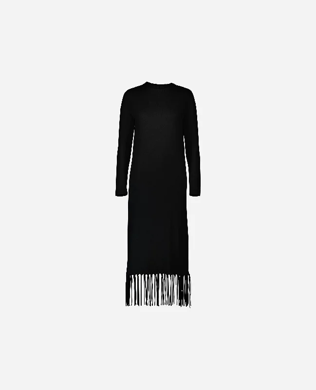 Rundhals Kleid aus Cashmere-Mischung in Schwarz