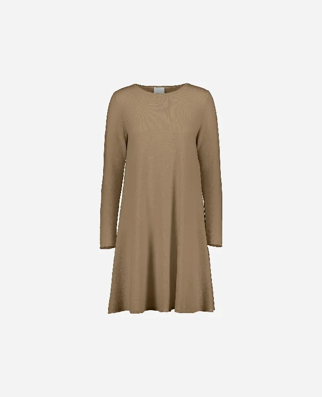 Rundhals Kleid aus Cashmere-Mischung in Beige