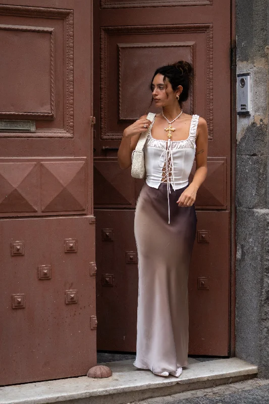 Dolce Mocha Ombre Satin Maxi Skirt