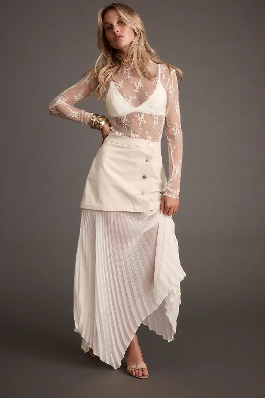 Whitney Bone Layered Pleated Maxi Skirt