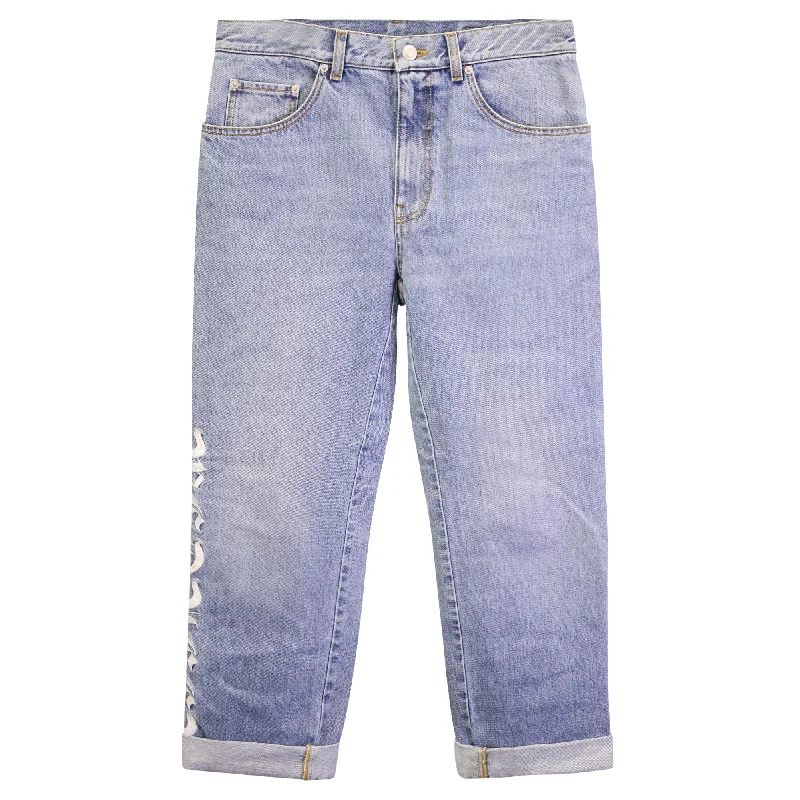 Alexander McQueen Logo Embroidered Jeans in Light Blue Cotton