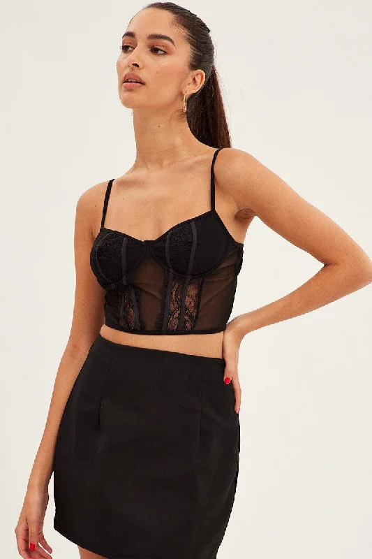 Black Crop Top Singlet Cami Lace