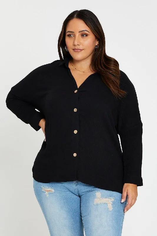 Black Long Sleeve White Cotton Crush Shirt