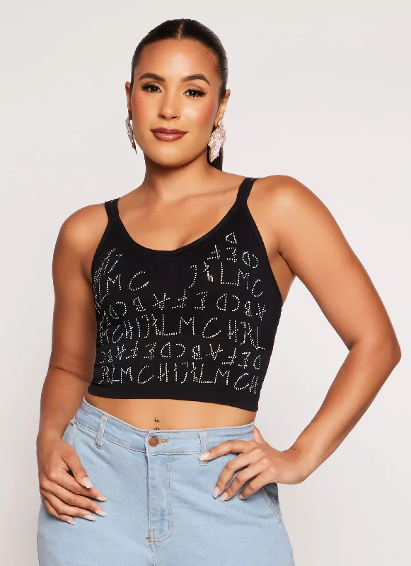 Seamless Ribbed Rhinestone Alphabet Graphic Cami