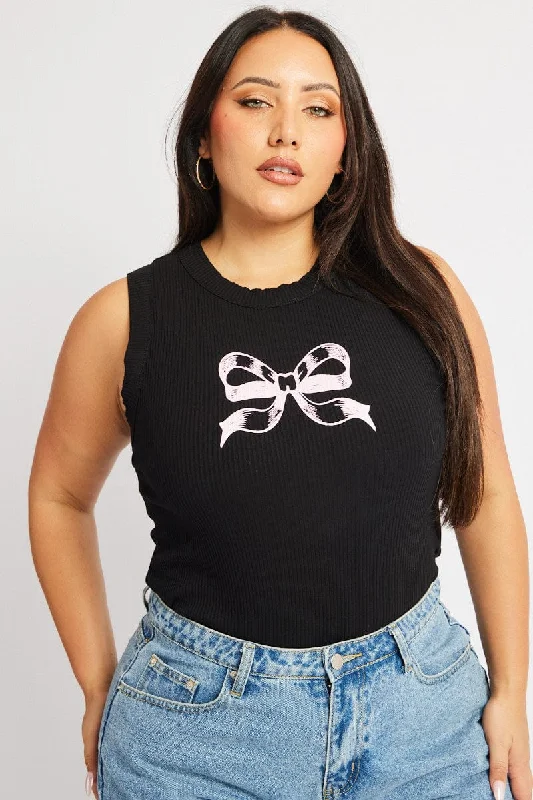 Black Tank Top Ribbon Print