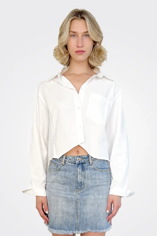 Crop Button Down Shirt - White