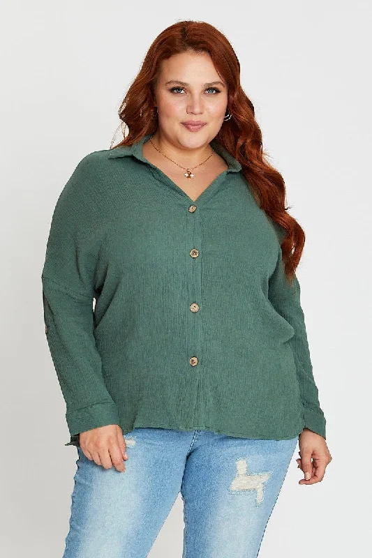 Green Long Sleeve Hunter Green Cotton Crush Shirt