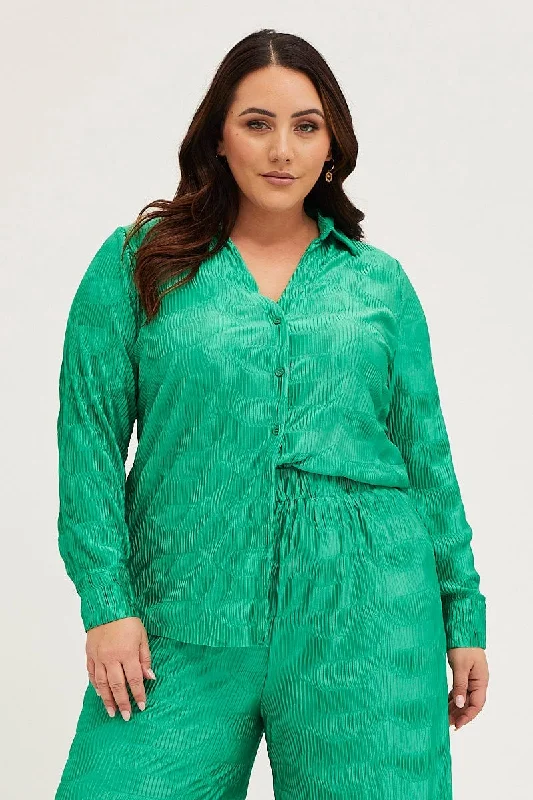 Green Oversized Shirt Plisse Long Sleeve