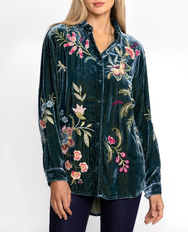 Julianna Oversized Velvet Shirt - Peacock