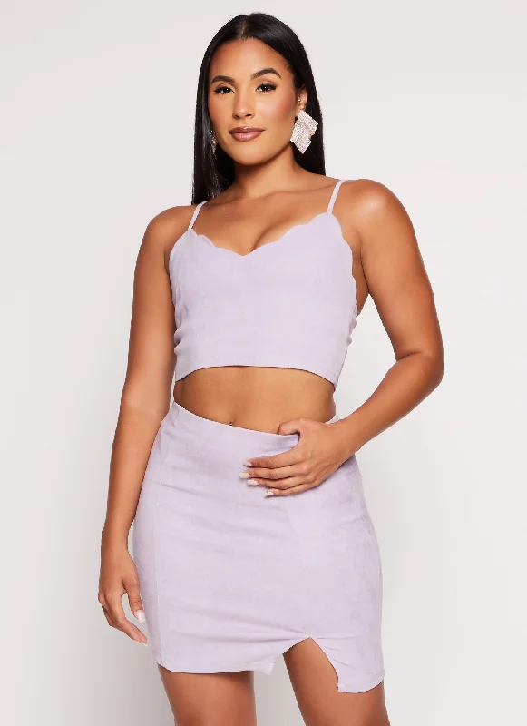 Iris Faux Suede Scalloped Trim Cropped Cami