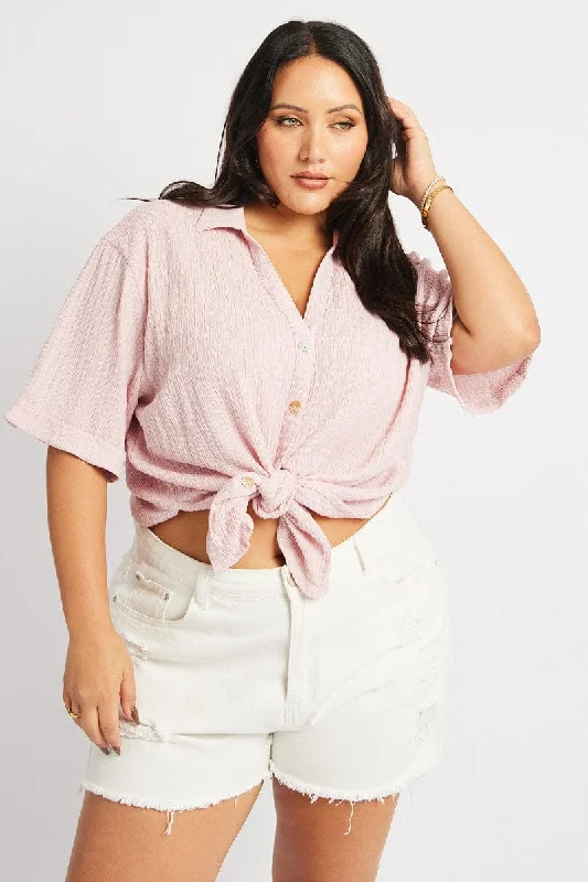 Pink Relaxed Shirt Short Sleeve Textured