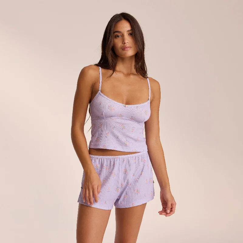 Pointelle Cami Pyjama Top - Lilac Floral