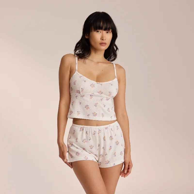 Pointelle Cami Pyjama Top - White Floral