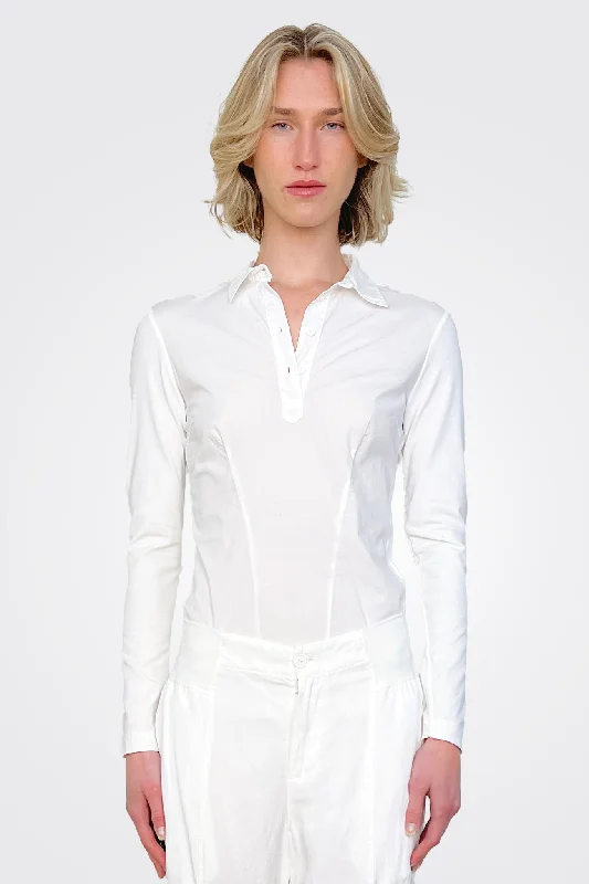 Fitted Quarter Button Down Shirt - White