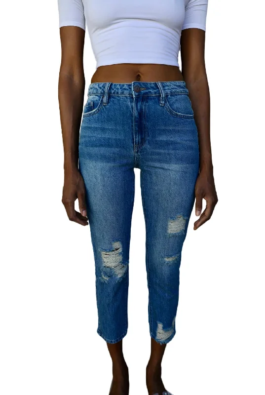 Sandy High-Rise Mom Fit Jeans In Blue