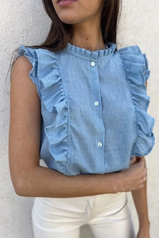 Ruffle Trim Soft Lightweight Sleeveless Shirt