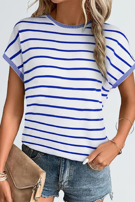 Stripe Knitted Bat Sleeve T Shirt