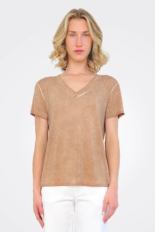 Tenna V Neck Shirt - Camel