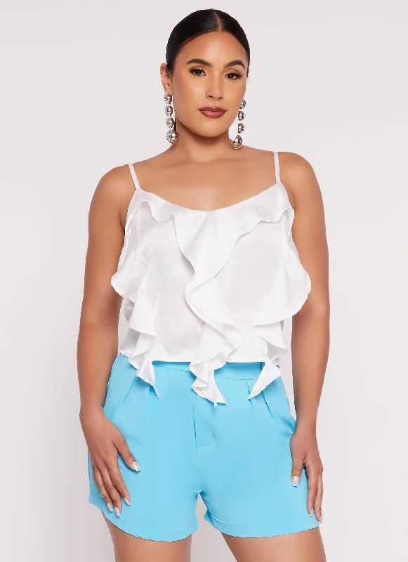 Haute Monde Solid Ruffle Front Detail Cami