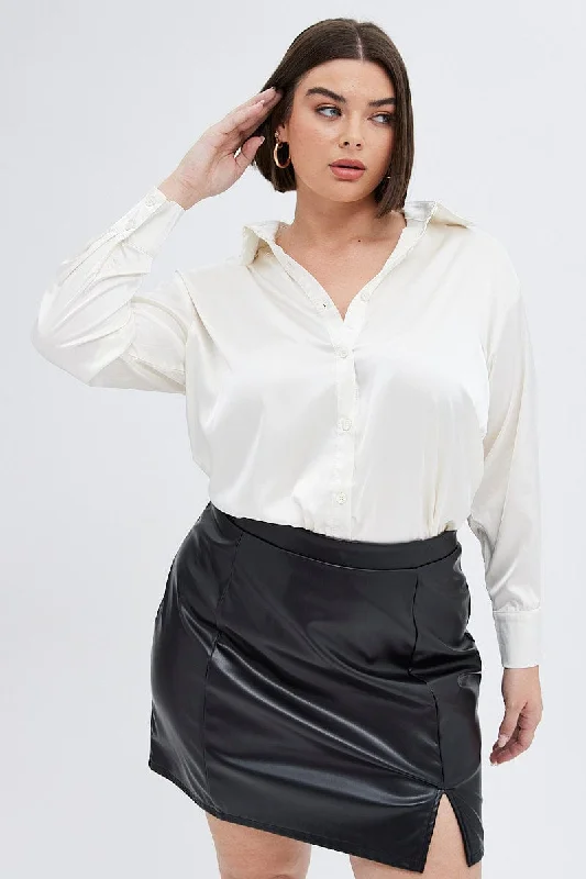 White Relaxed Shirt Long Sleeve Satin