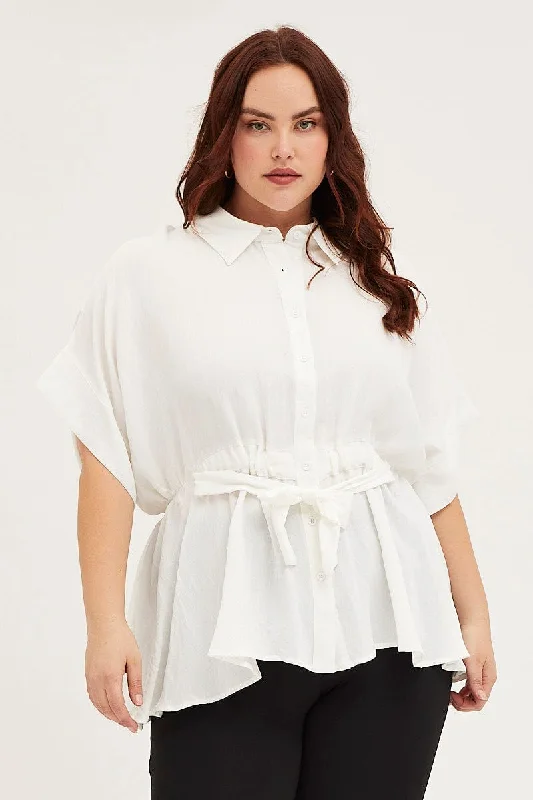 White Shirt Short Sleeve Tie Front