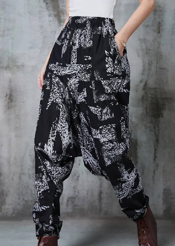 White Print Cotton Harem Pants Oversized Spring