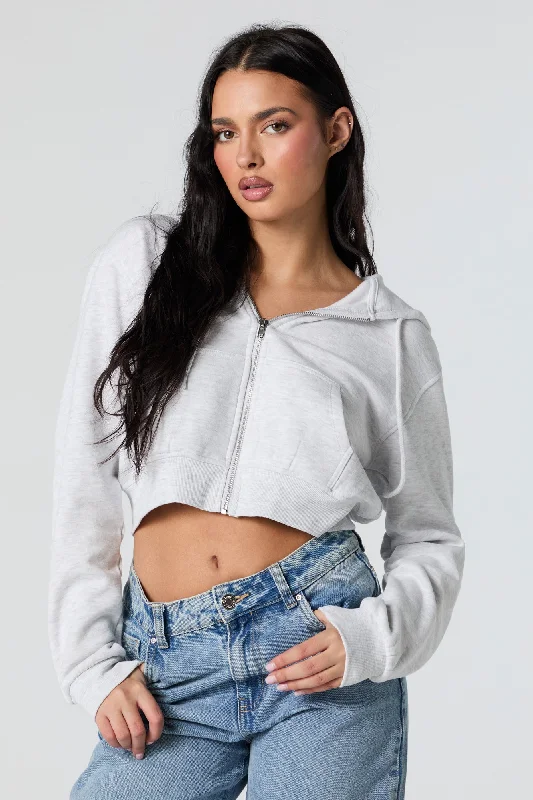 Soft Fleece Zip-Up Cropped Hoodie