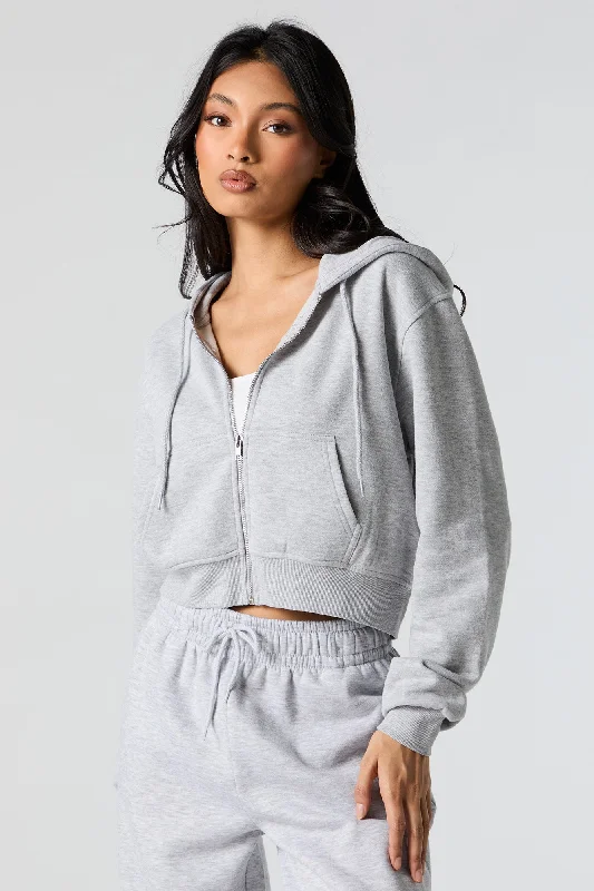 Fleece Zip-Up Cropped Hoodie