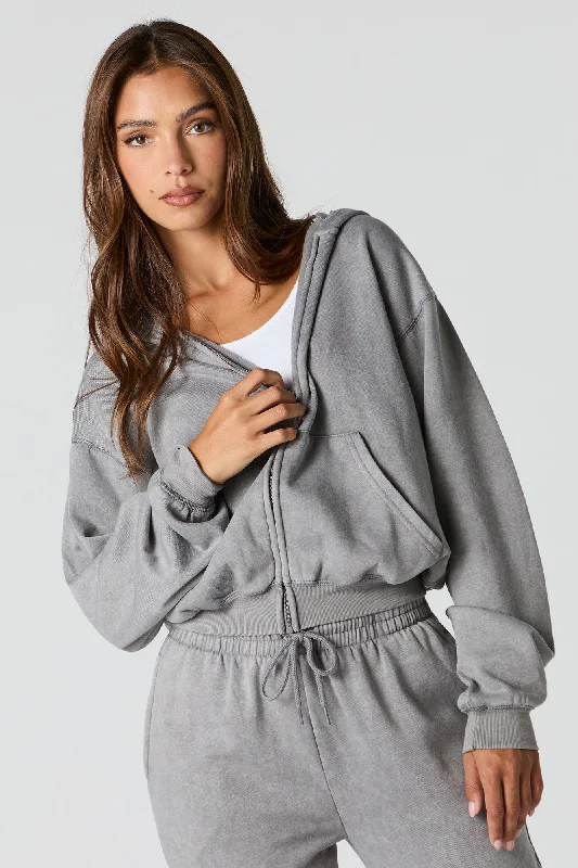 Washed Fleece Zip-Up Hoodie