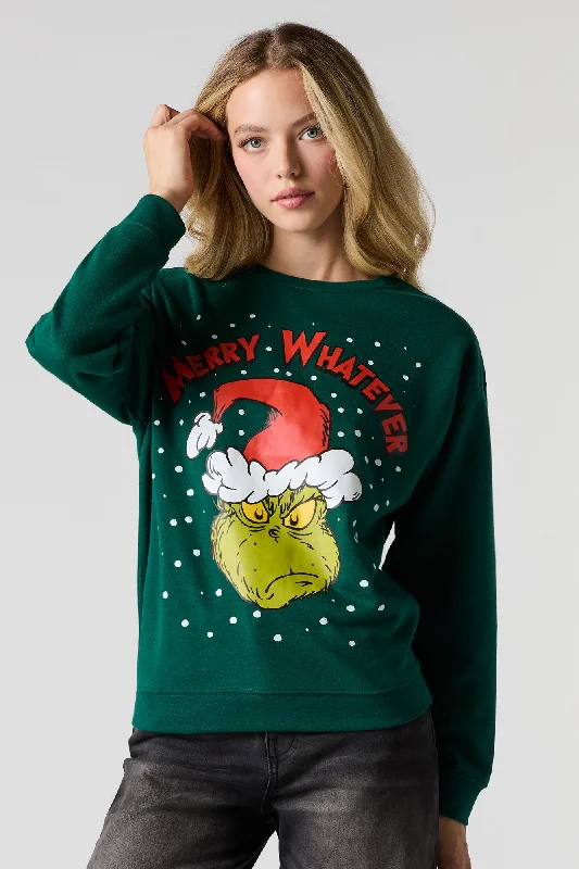 Merry Whatever Grinch Graphic Fleece Christmas Sweatshirt