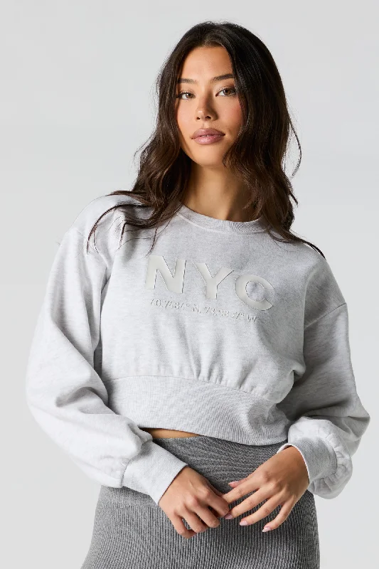 City Embossed Cropped Fleece Sweatshirt