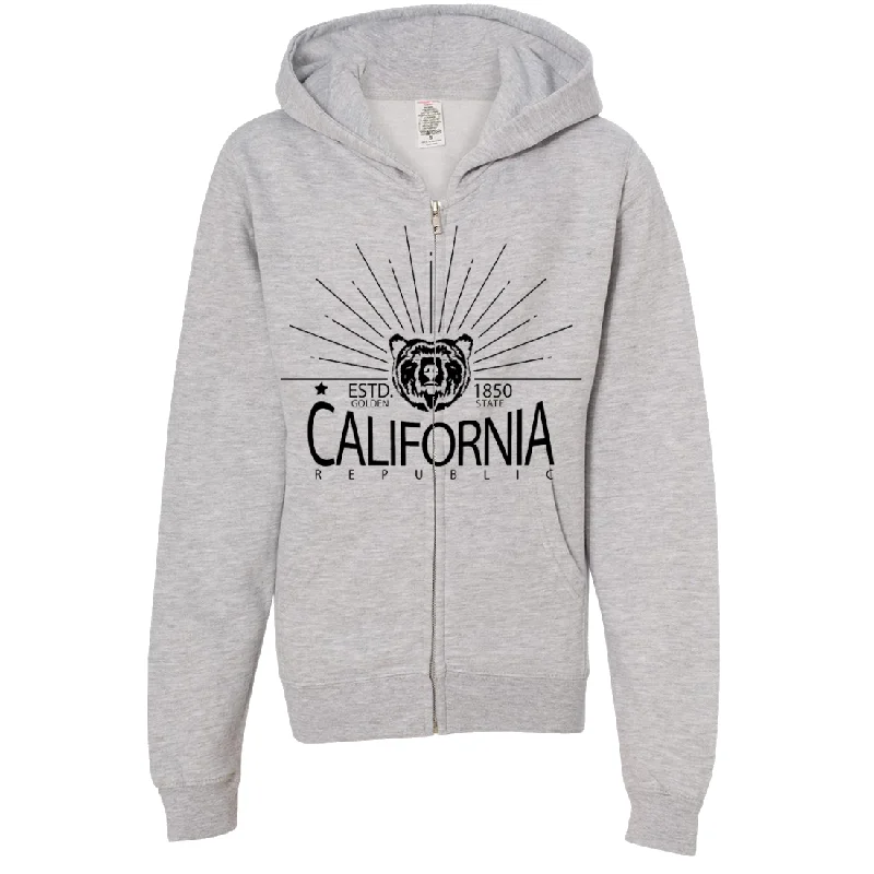 California Golden State Black Print Premium Youth Zip-Up Hoodie