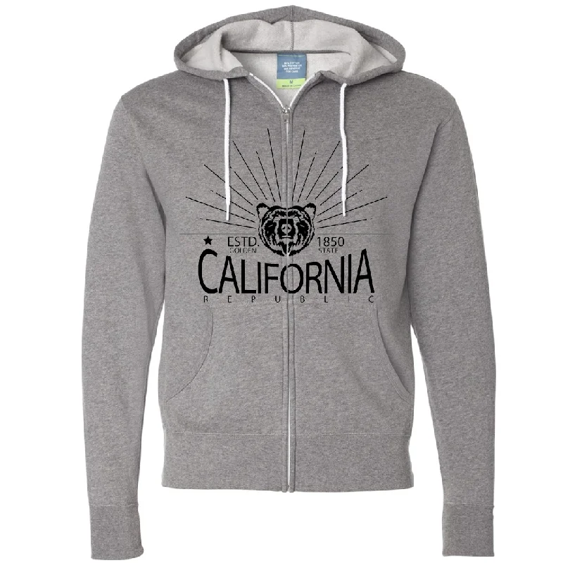 California Golden State Black Print Zip-Up Hoodie