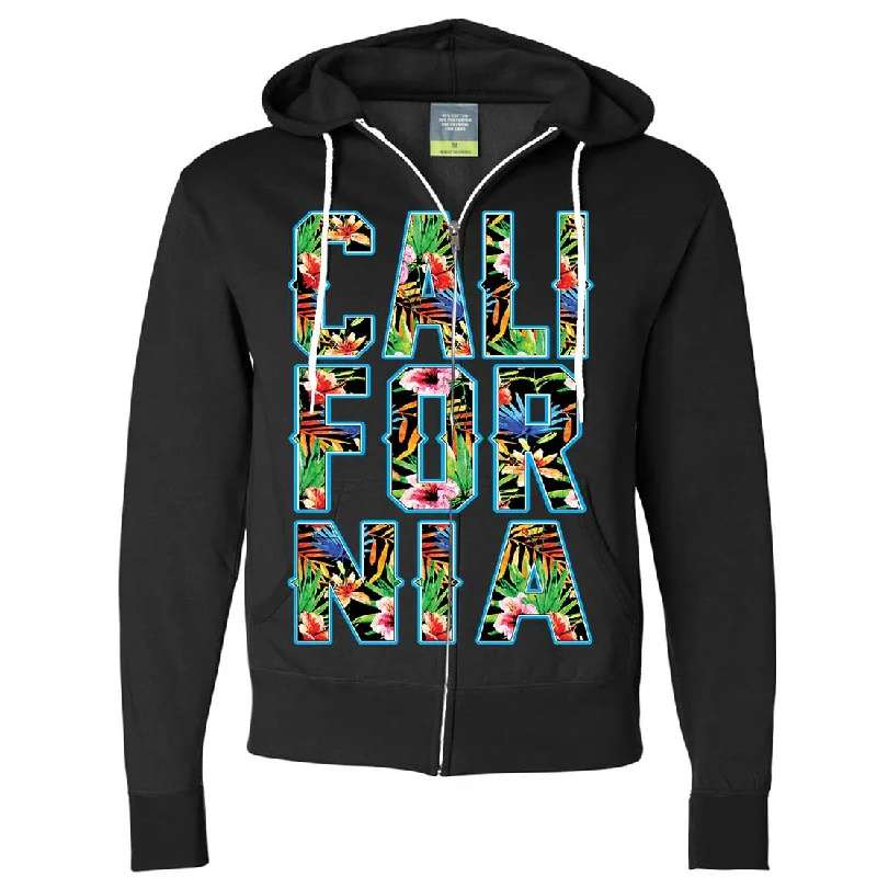 Tropical California Floral Print Zip-Up Hoodie