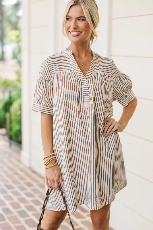 Head Of The Class Brown Striped Dress