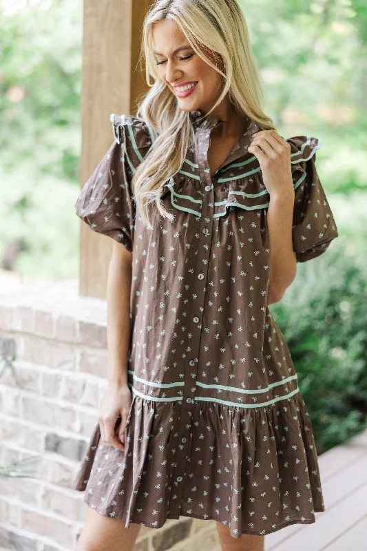 I See You There Brown Bow Printed Dress