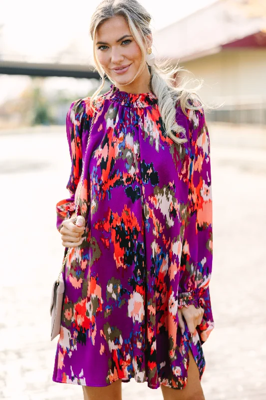 In My Thoughts Eggplant Purple Abstract Dress