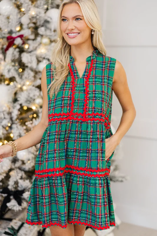 Passing Time Green Plaid Dress