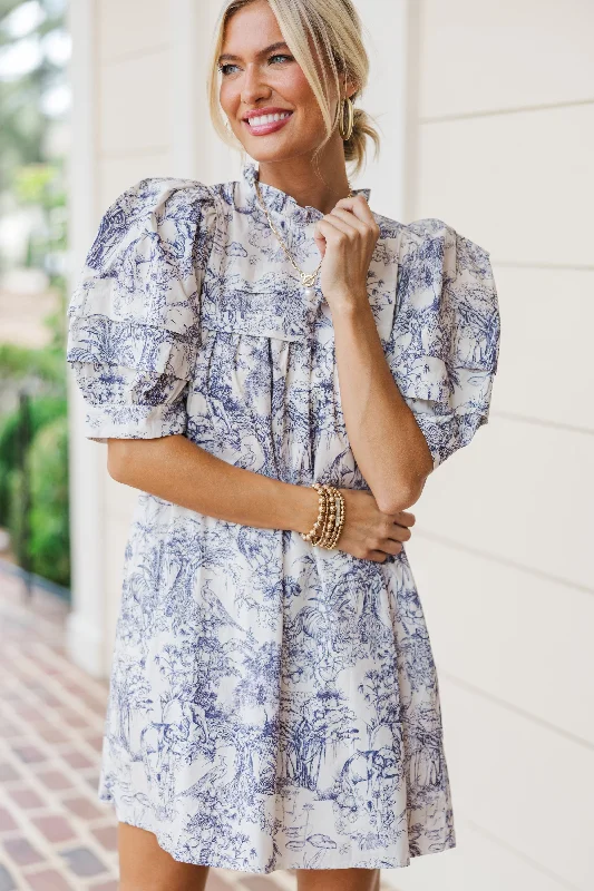 Spend Your Day Slate Toile Dress