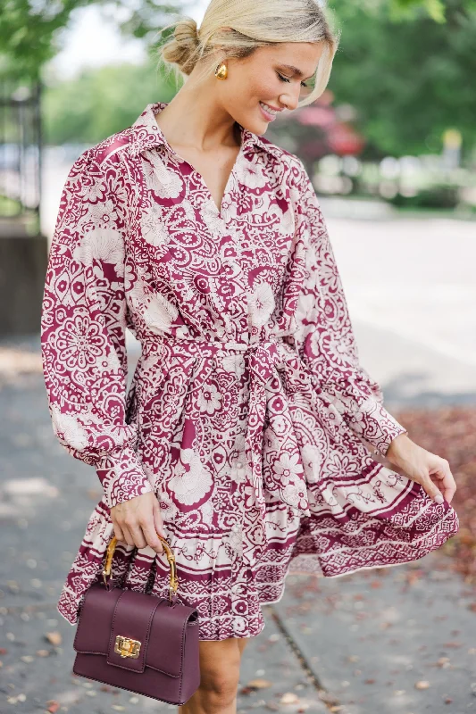 Sweet New Day Sangria Red Floral Dress