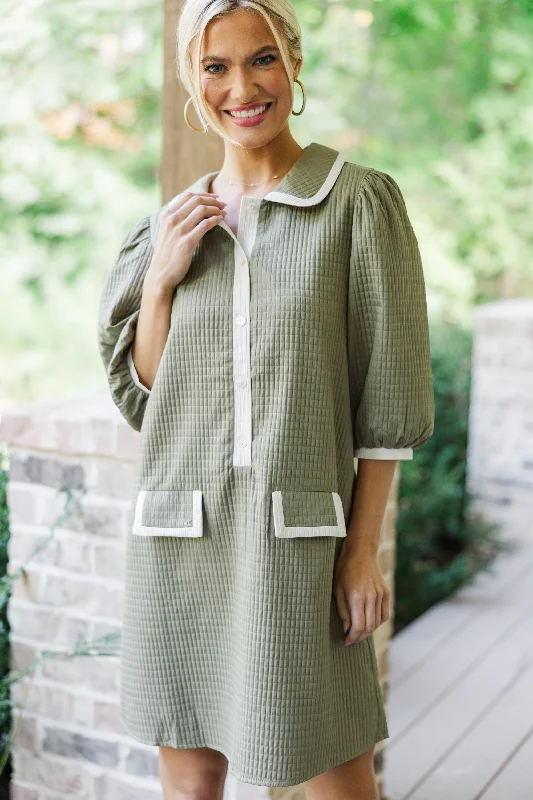 THML: What A Joy Olive Green Textured Dress