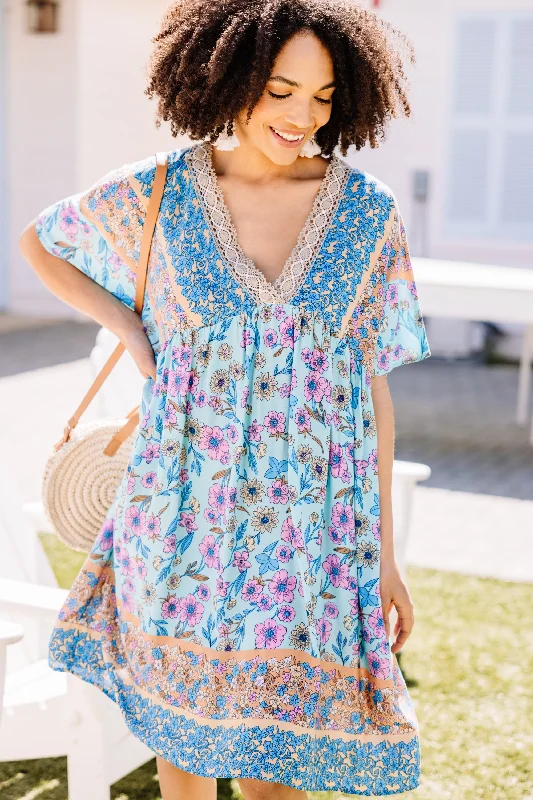 What It's Like Blue Mixed Print Dress