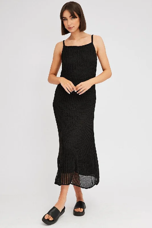 Black Knit Dress Sleeveless Maxi Crochet