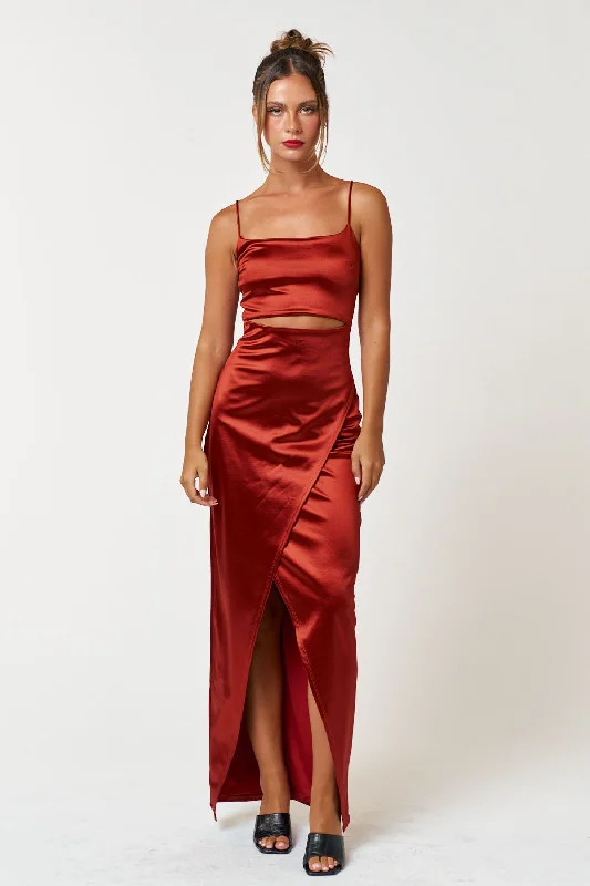 Long Spaghetti Strap Satin Jersey Maxi Dress