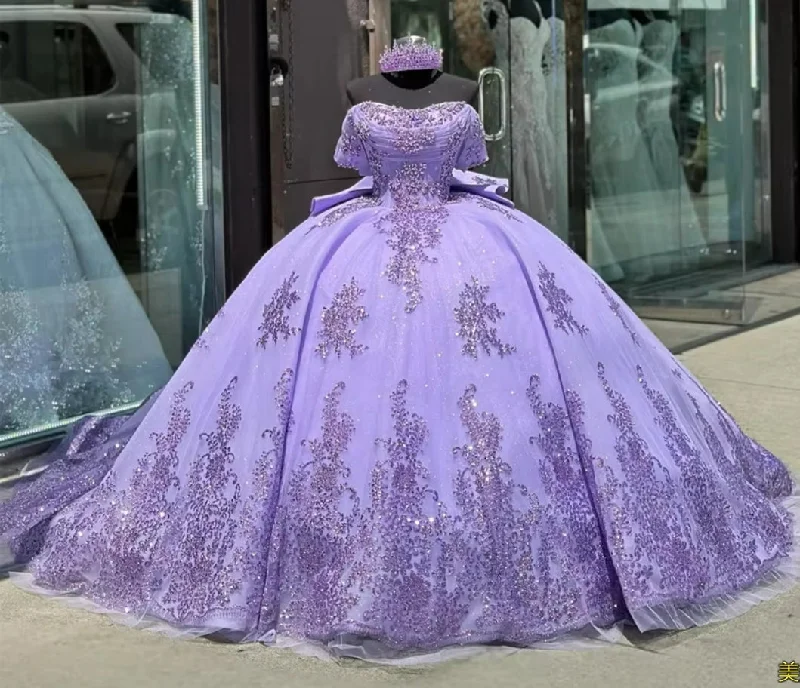 Shining Purple Quinceanera Dress 2024 Ball Gown With Beads Sequins Applique Birthday Party Sweet 16 Vestidos De 15 Años