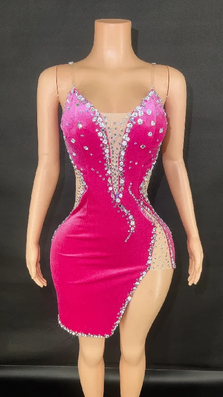 Shining Rhinestones Celebrate Birthday Evening Prom Party Dress for Women Sexy Short Dress